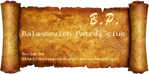 Balassovich Patrícius névjegykártya